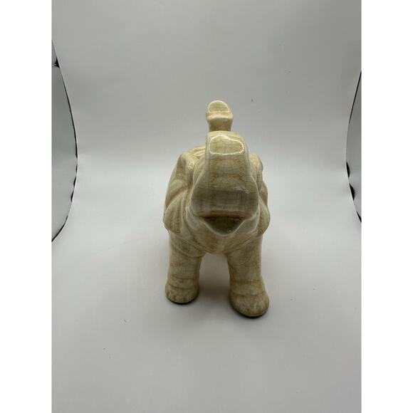 Vintage Crackle Glazed Decorative Asian Elephant Statue Cream 7 Inches - Picture 3 of 10